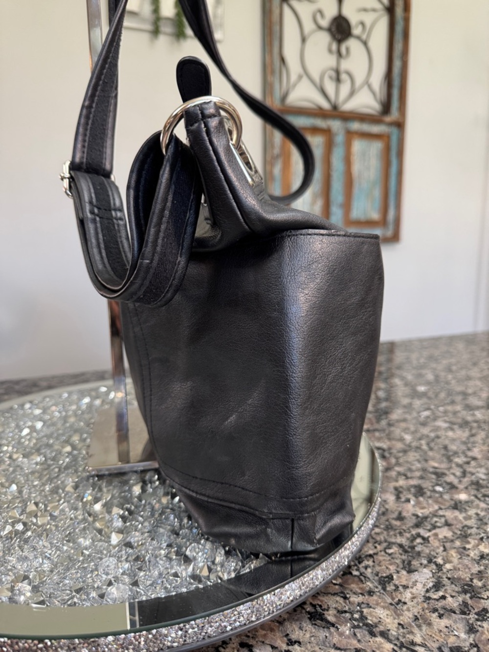 Rossetti Black faux Leather Shoulder Bag - Classic Everyday Tote - Picture 4 of 13